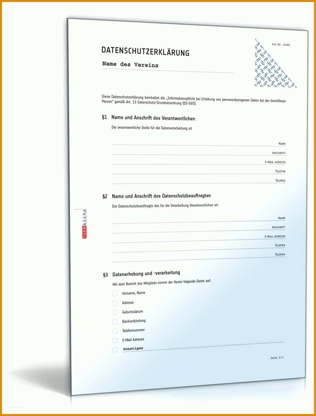 Selten Datenschutzerklärung Kundendaten Vorlage 1600x2100