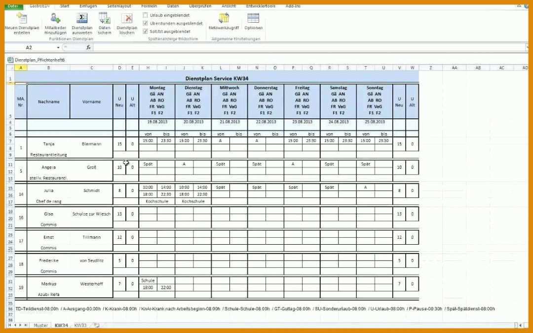 Unglaublich Monatsdienstplan Excel Vorlage Kostenlos 1152x720