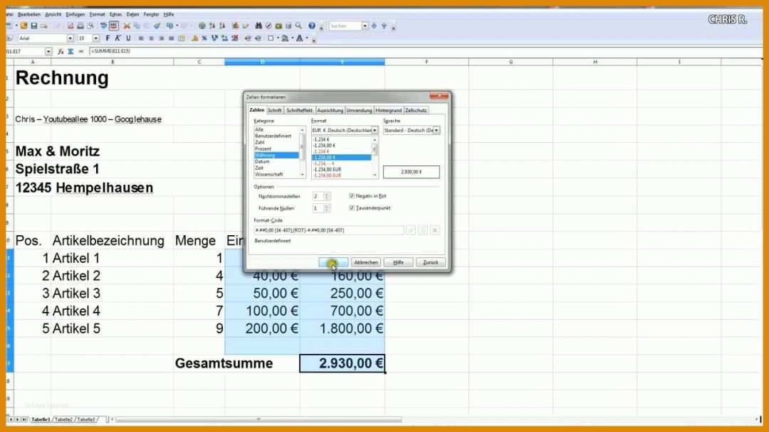 Modisch Rechnung Excel Vorlage 1280x720