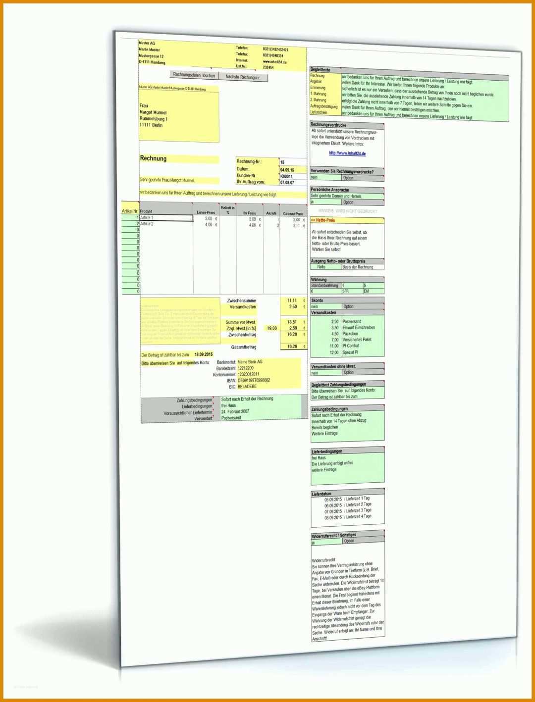 Neue Version Rechnungsstellung Vorlage 1600x2100