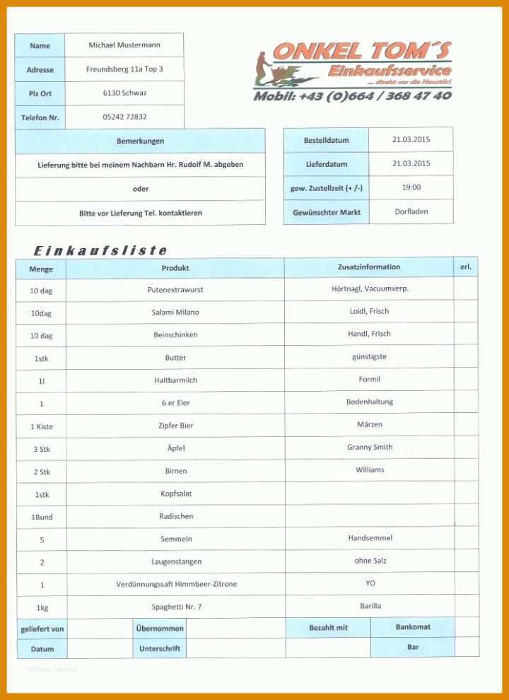 Original Einkaufsliste Excel Vorlage 745x1024