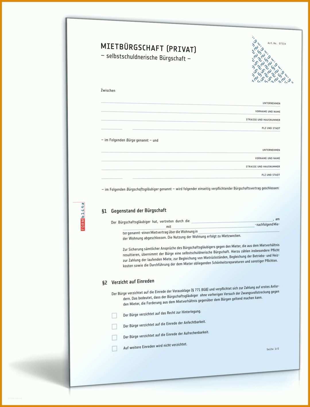 Überraschend Mietbürgschaft Vorlage Doc 1600x2100