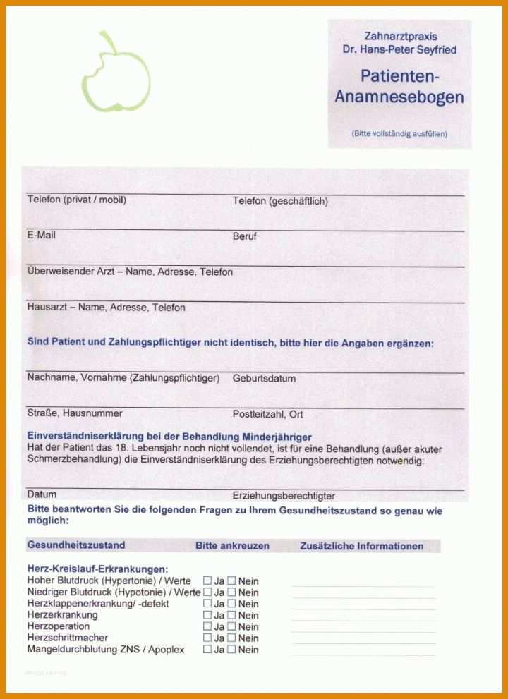 11 Einzahl Anamnesebogen Vorlage Kostenlos Für Sie - Muster & Vorlagen ...