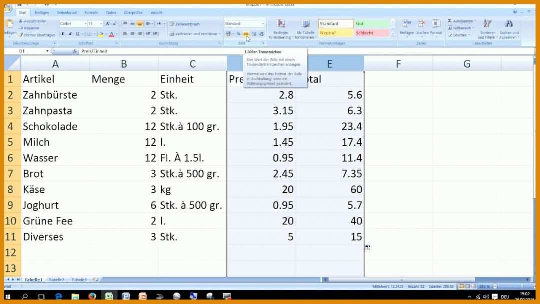 Exklusiv Einkaufsliste Excel Vorlage 1280x720