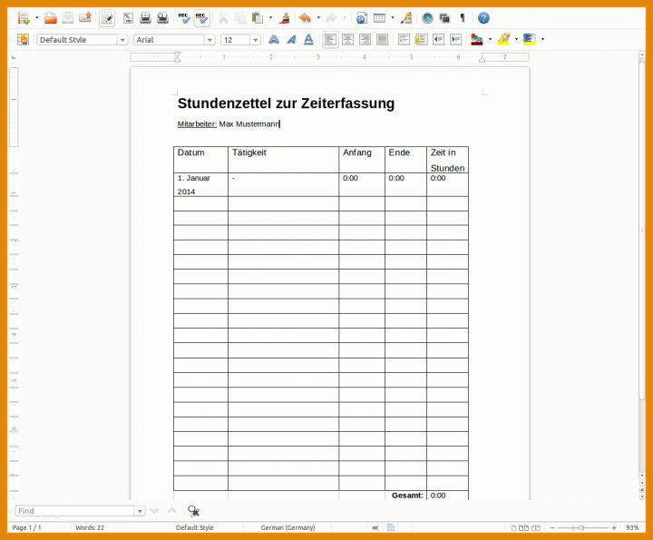 Modisch Stundenzettel 2018 Vorlage 1243x1028