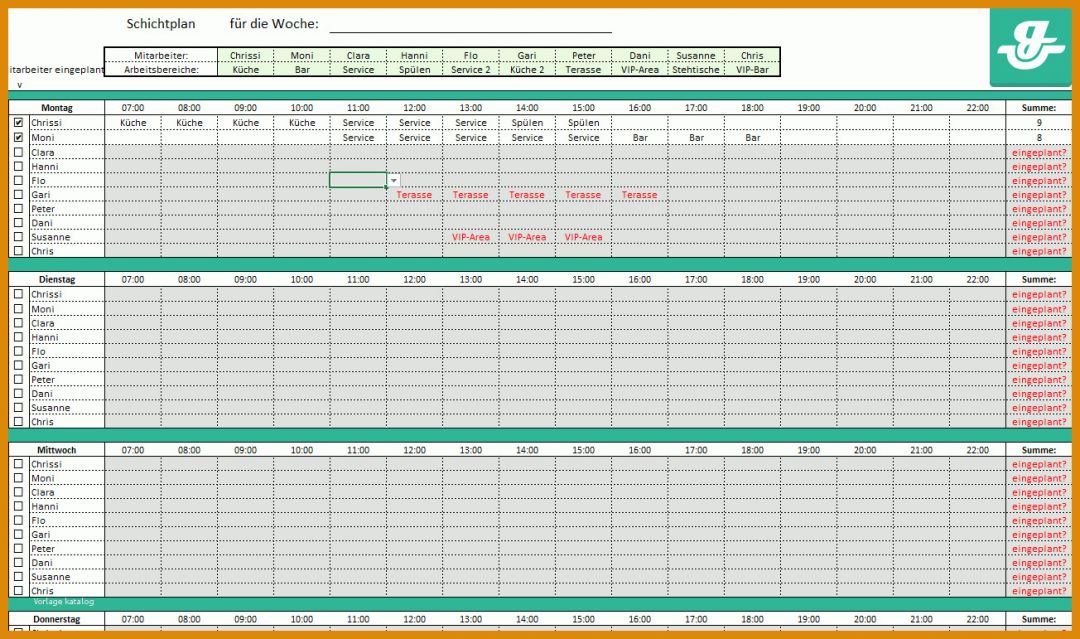 Singular Dienstplan Blanko Vorlage 1304x771