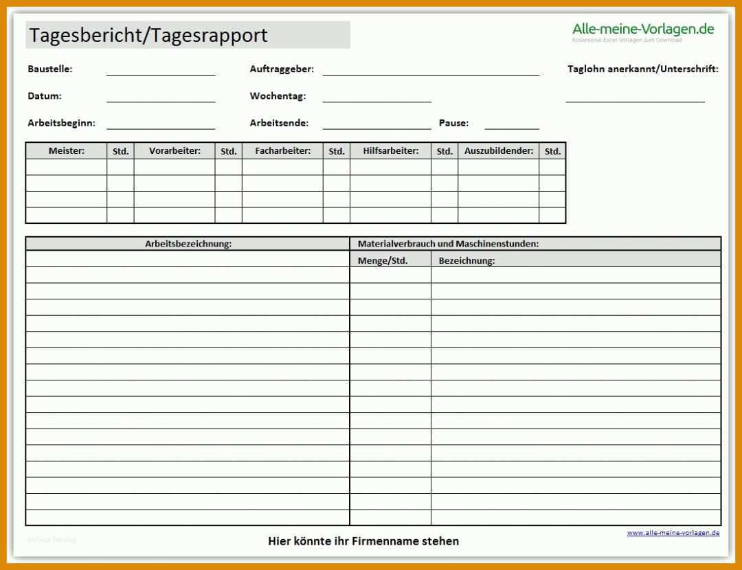 Größte Tagesbericht Vorlage Zum Ausdrucken 1099x845