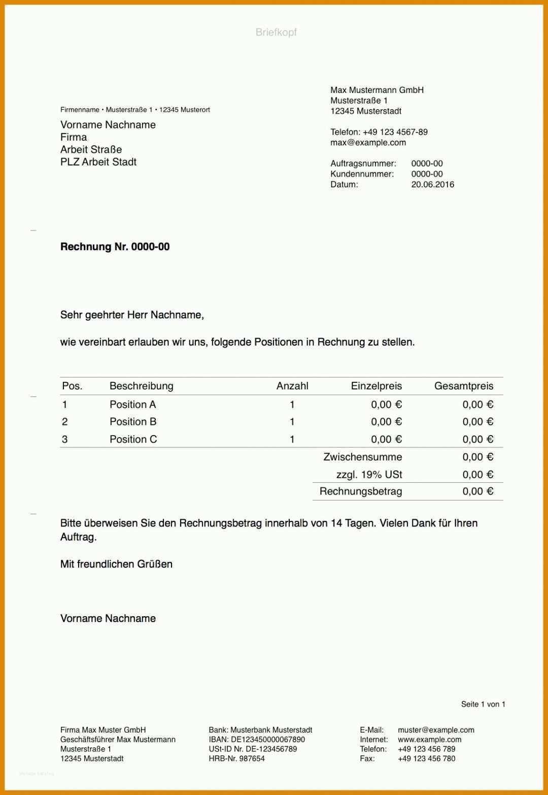 Perfekt Vorlage Rechnung Word 1150x1668