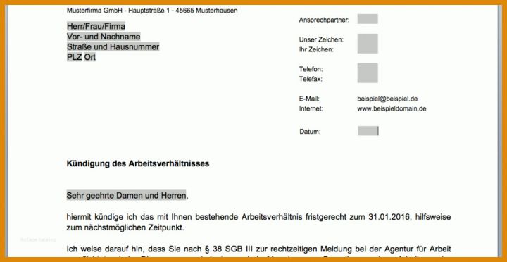 Empfohlen Kündigung Arbeitsverhältnis Vorlage 1024x529