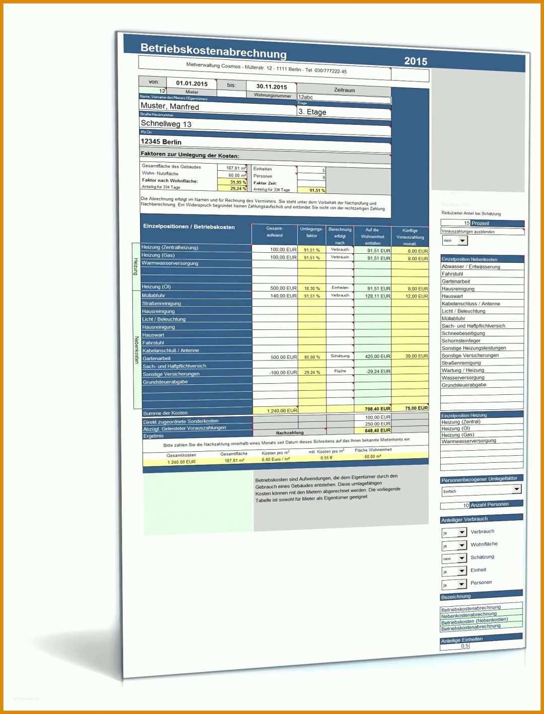 Überraschen Vorlage Nebenkostenabrechnung Excel Kostenlos 1600x2100