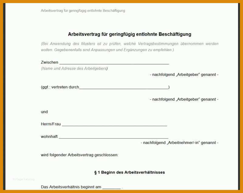 Original Minijob Arbeitsvertrag Vorlage Download 751553 Muster