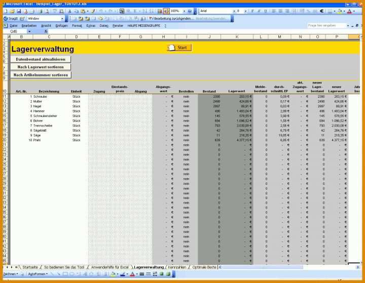 Kreativ Access Materialverwaltung Vorlage 1280x994