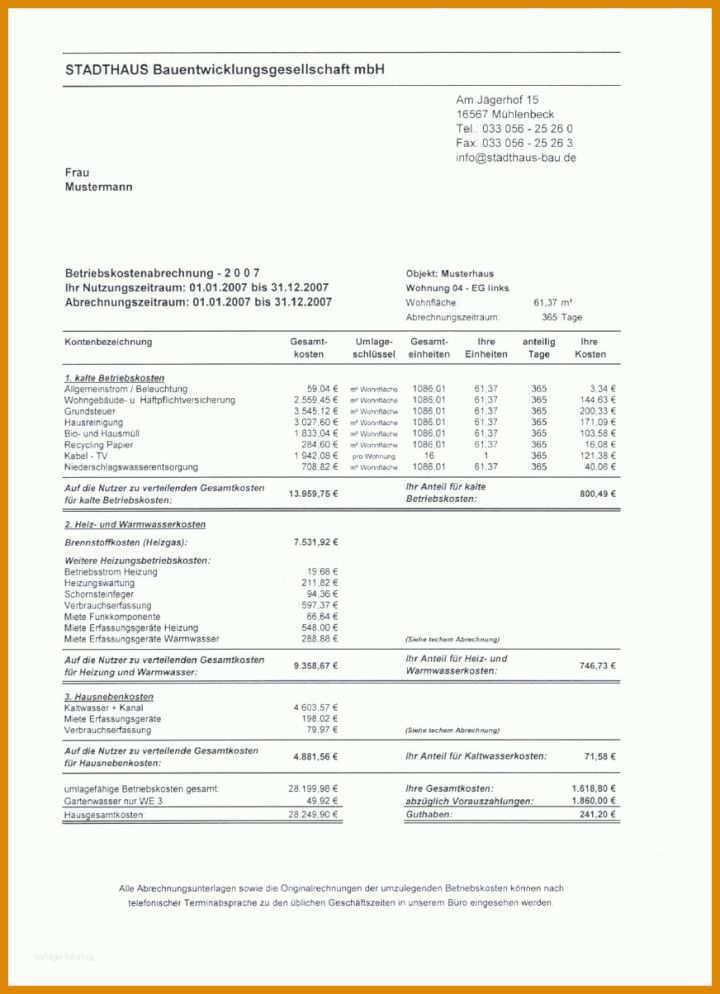 Toll Vorlage Nebenkostenabrechnung Kostenlos 872x1204