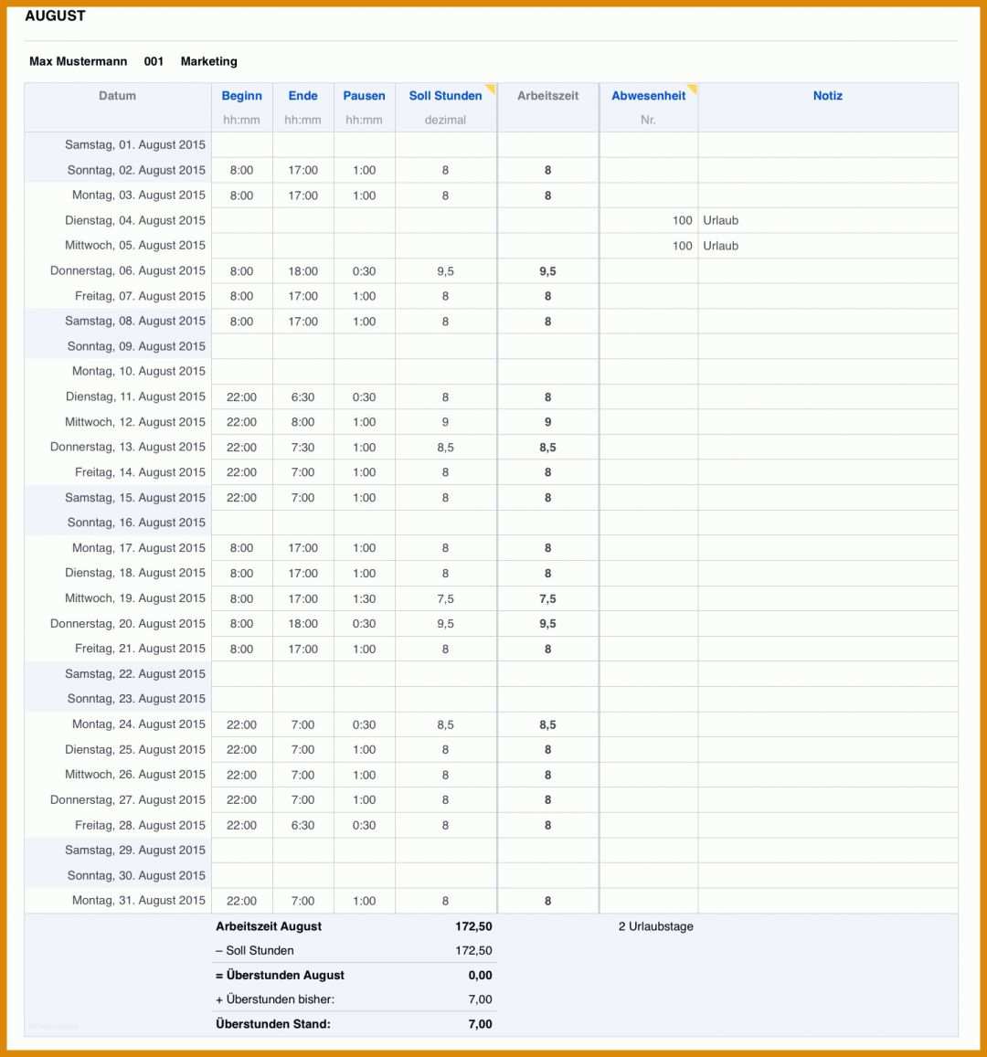 Bemerkenswert Excel Arbeitsstunden Berechnen Vorlage 1434x1536