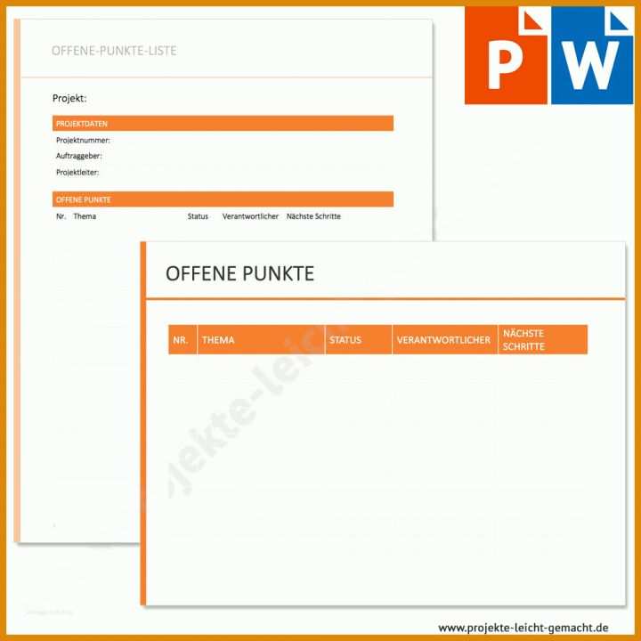 Statusbericht Projektmanagement Vorlage Vorlage Offene Punkte Liste