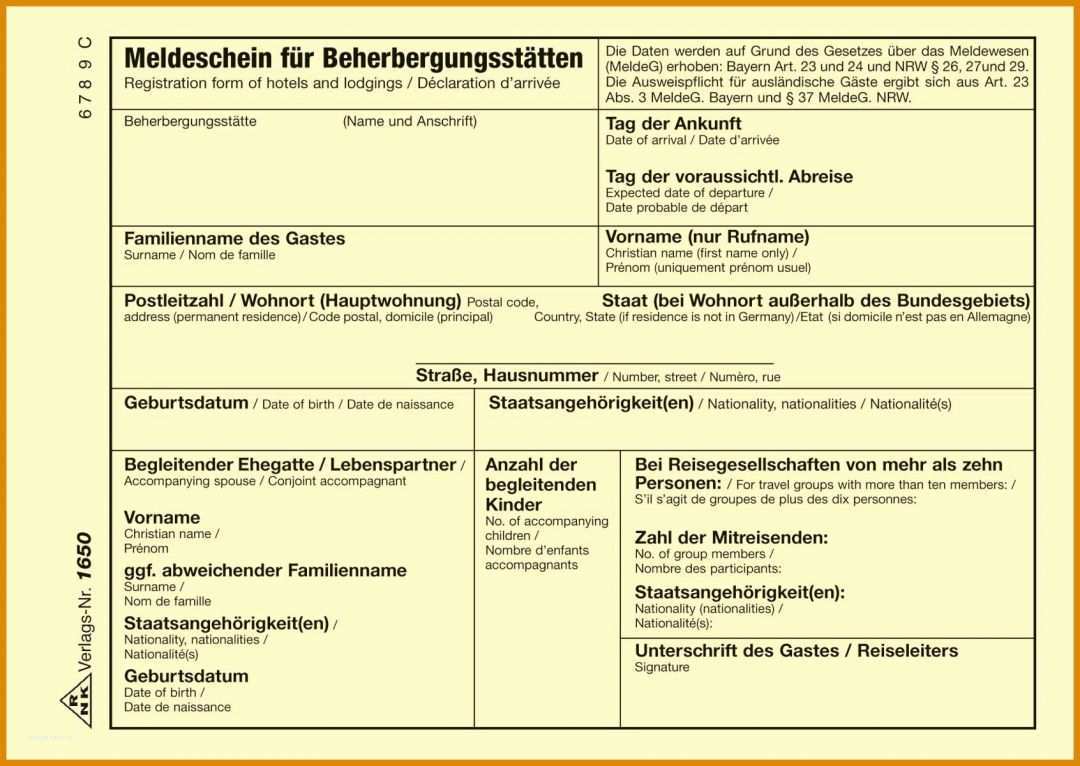 Moderne Vorlage Meldeschein Für Beherbergungsstätten 1692x1200