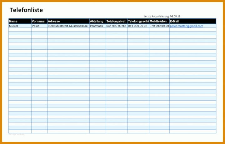 Ausgezeichnet Telefonliste Excel Vorlage Kostenlos 1042x667