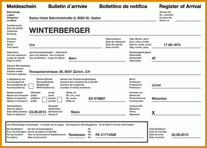 Faszinierend Vorlage Meldeschein Für Beherbergungsstätten 1110x794