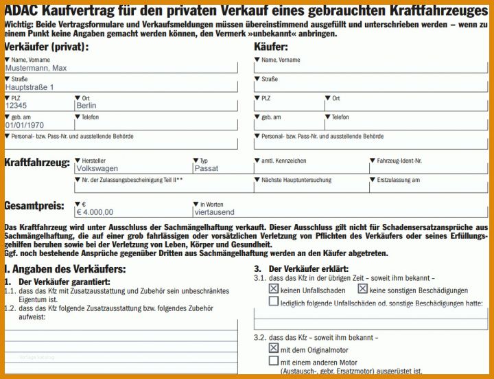 Phänomenal Kaufvertrag Auto Privat Vorlage 1030x789