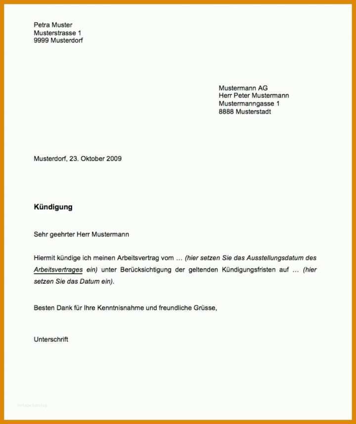 Faszinieren Kündigungsschreiben Arbeit Vorlage 859x1024