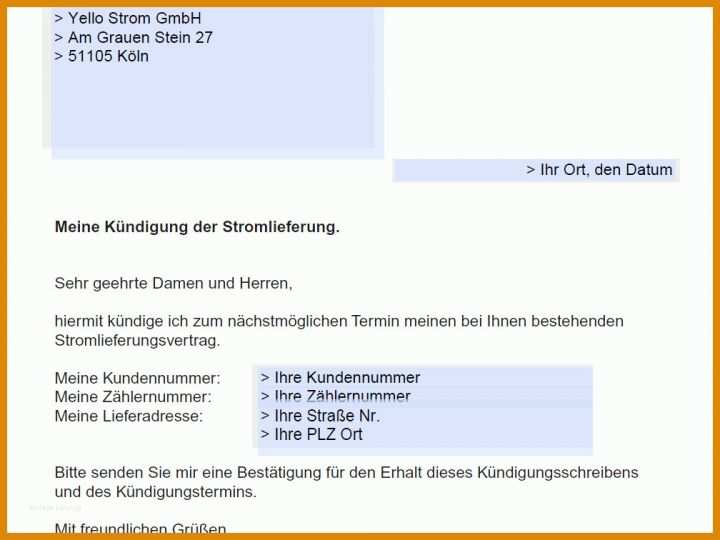 Sonderkündigungsrecht Strom Vorlage Yello Strom Kuendigen Vorlage