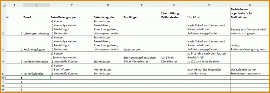 Angepasst Verarbeitungsverzeichnis Dsgvo Vorlage 2531x879