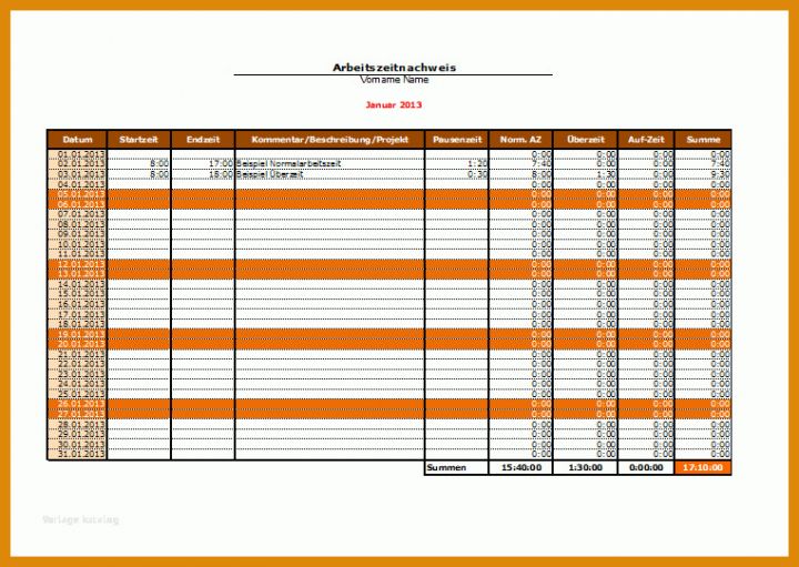 Allerbeste Arbeitszeitnachweis Vorlage 762x541