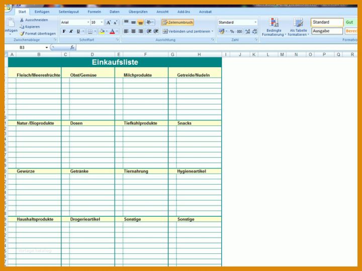 Sensationell Einkaufsliste Excel Vorlage 800x600