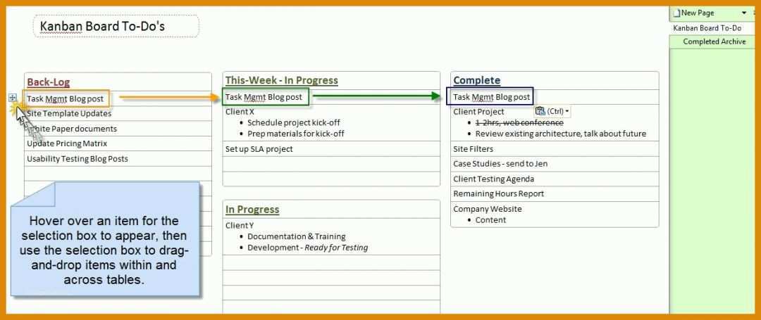 Atemberaubend Kanban Board Onenote Vorlage 1242x523