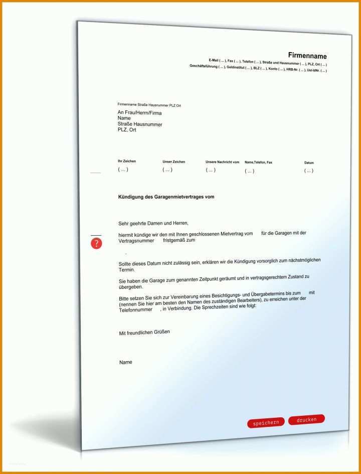 Kündigung Vermieter Vorlage Pdf Kuendigung Garagenmietvertrag Fristgemaess Vermieter