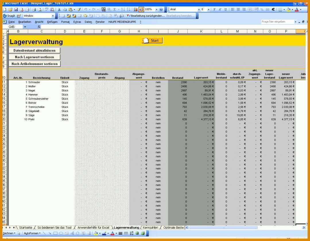 Allerbeste Lagerverwaltung Excel Vorlage Gratis 1280x994