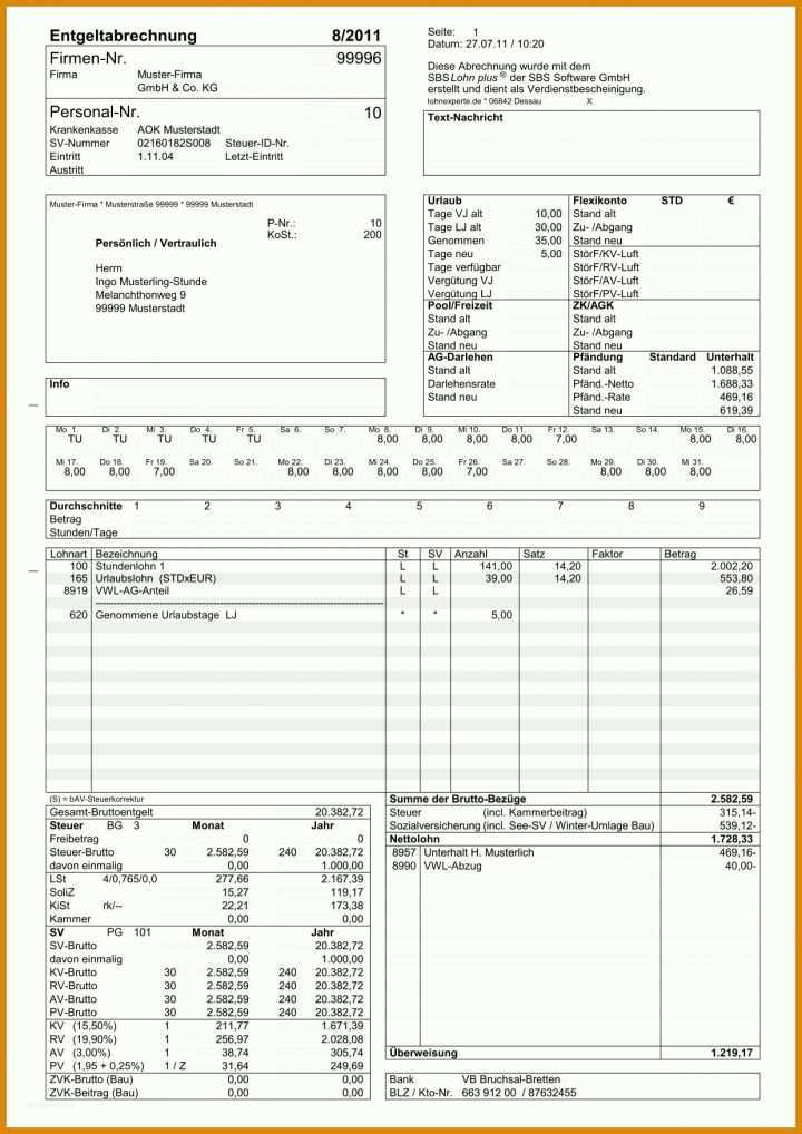 Lohnschein Vorlage Muster Sbs Lohn Plus