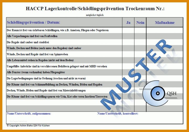 Wunderbar Haccp Reinigungsplan Vorlage 800x559