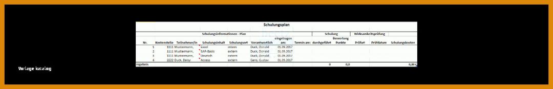 Beste Mitarbeiter Schulungsplan Vorlage Excel 1222x197