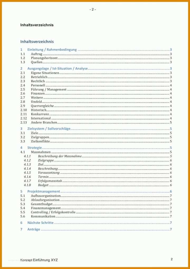 Einzahl Inhaltsverzeichnis Vorlage Download Excel Im Jahr 2019 - Muster