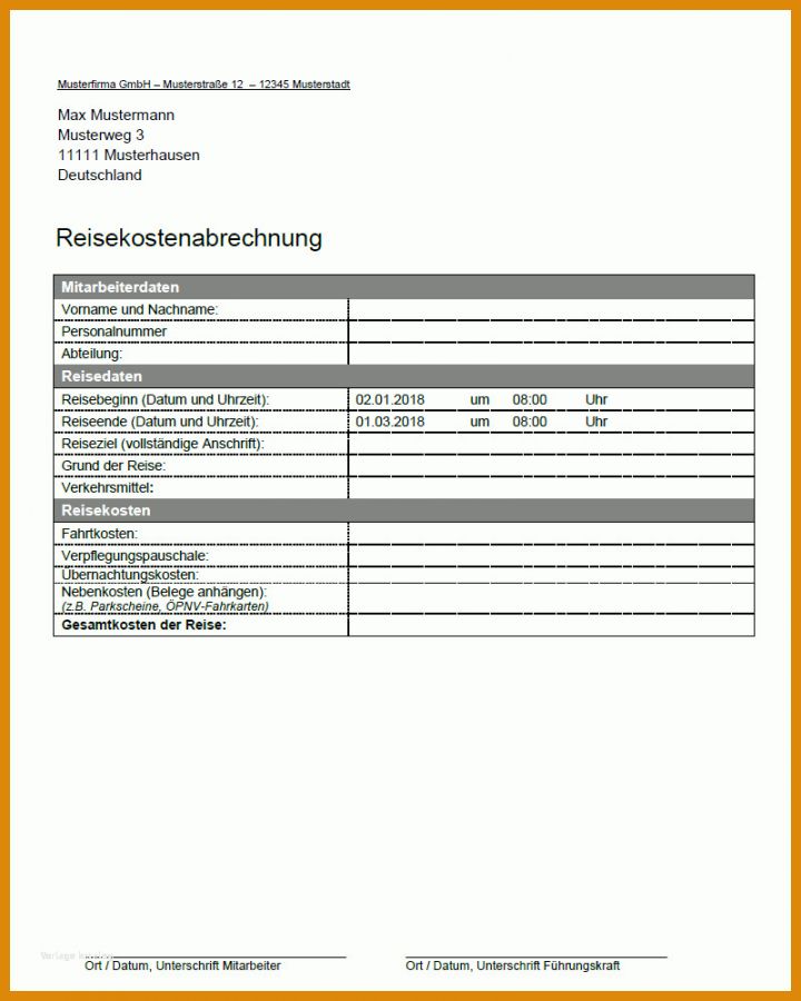 Fabelhaft Vorlage Reisekostenabrechnung 800x1000