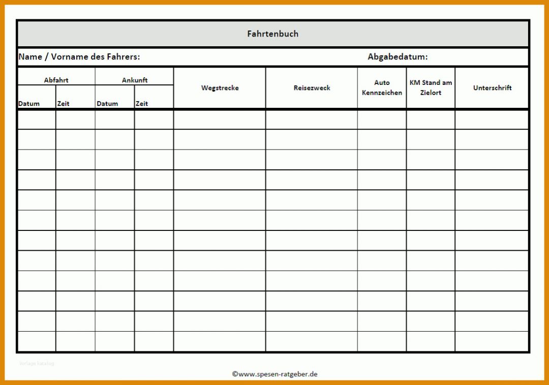 Erstaunlich Fahrtenbuch Vorlage Pdf 1152x807