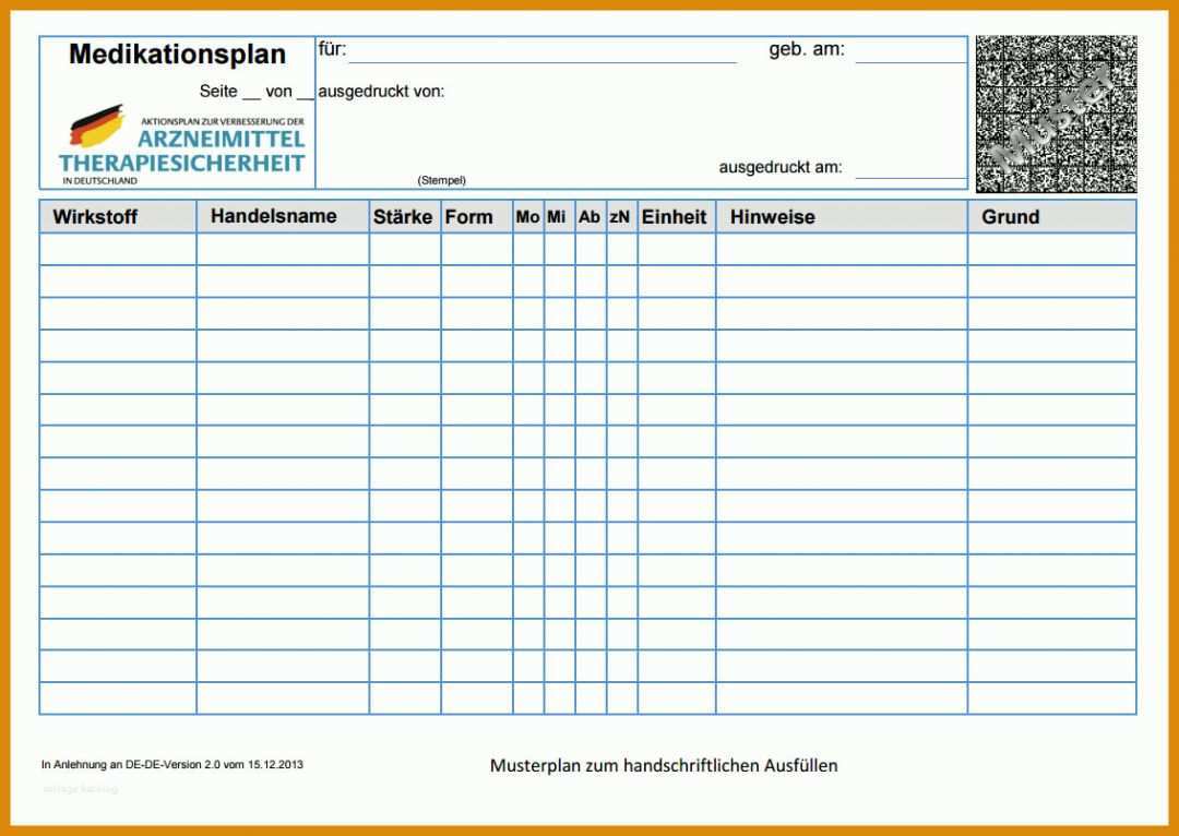 Faszinieren Medikamentenplan Vorlage 1133x804