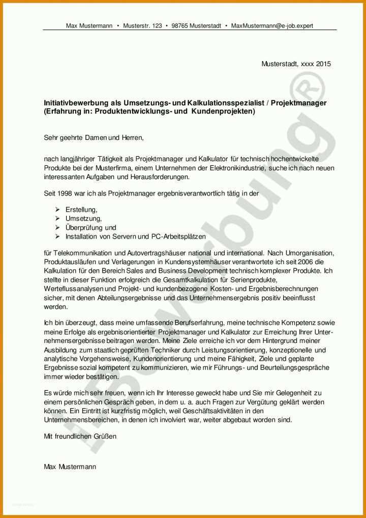 Anschreiben Projektmanager Vorlage 