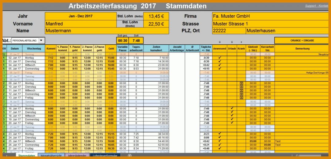 Hervorragend Vorlage Arbeitszeiterfassung 1280x616