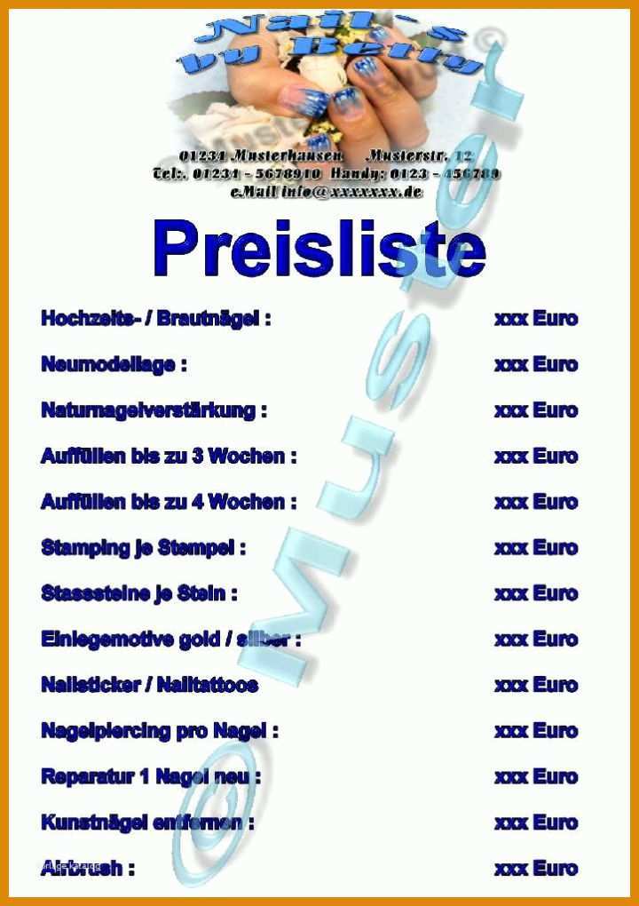 Größte Preisliste Friseur Vorlage 723x1024