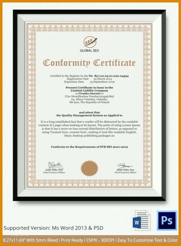 Perfekt Certificate Of Compliance Vorlage 730x992
