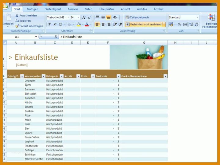 Ausgezeichnet Einkaufsliste Excel Vorlage 800x600