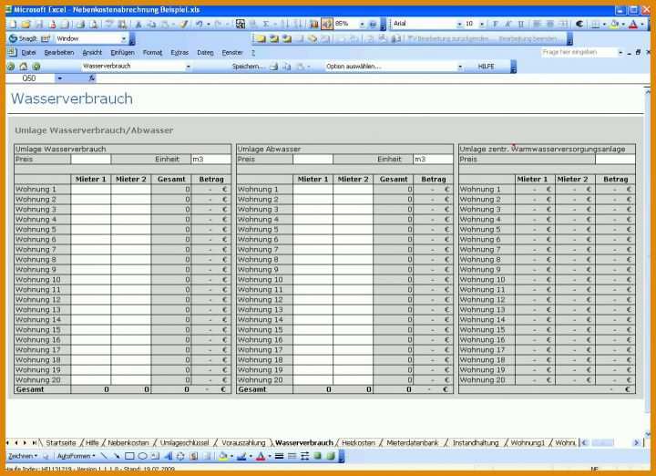 Singular Nebenkostenabrechnung Erstellen Excel Vorlage 1178x854