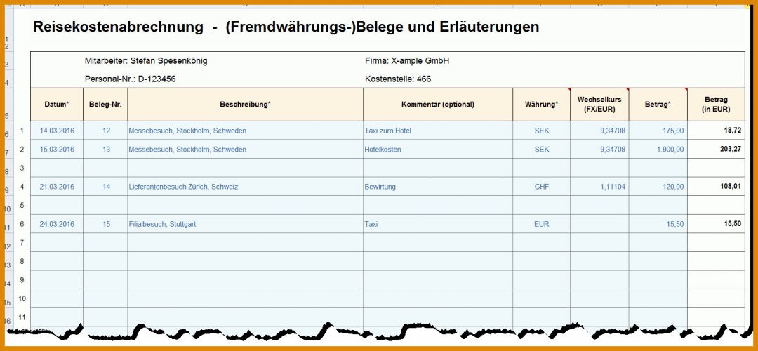 Erschwinglich Reisekostenabrechnung 2018 Vorlage Excel 1582x733