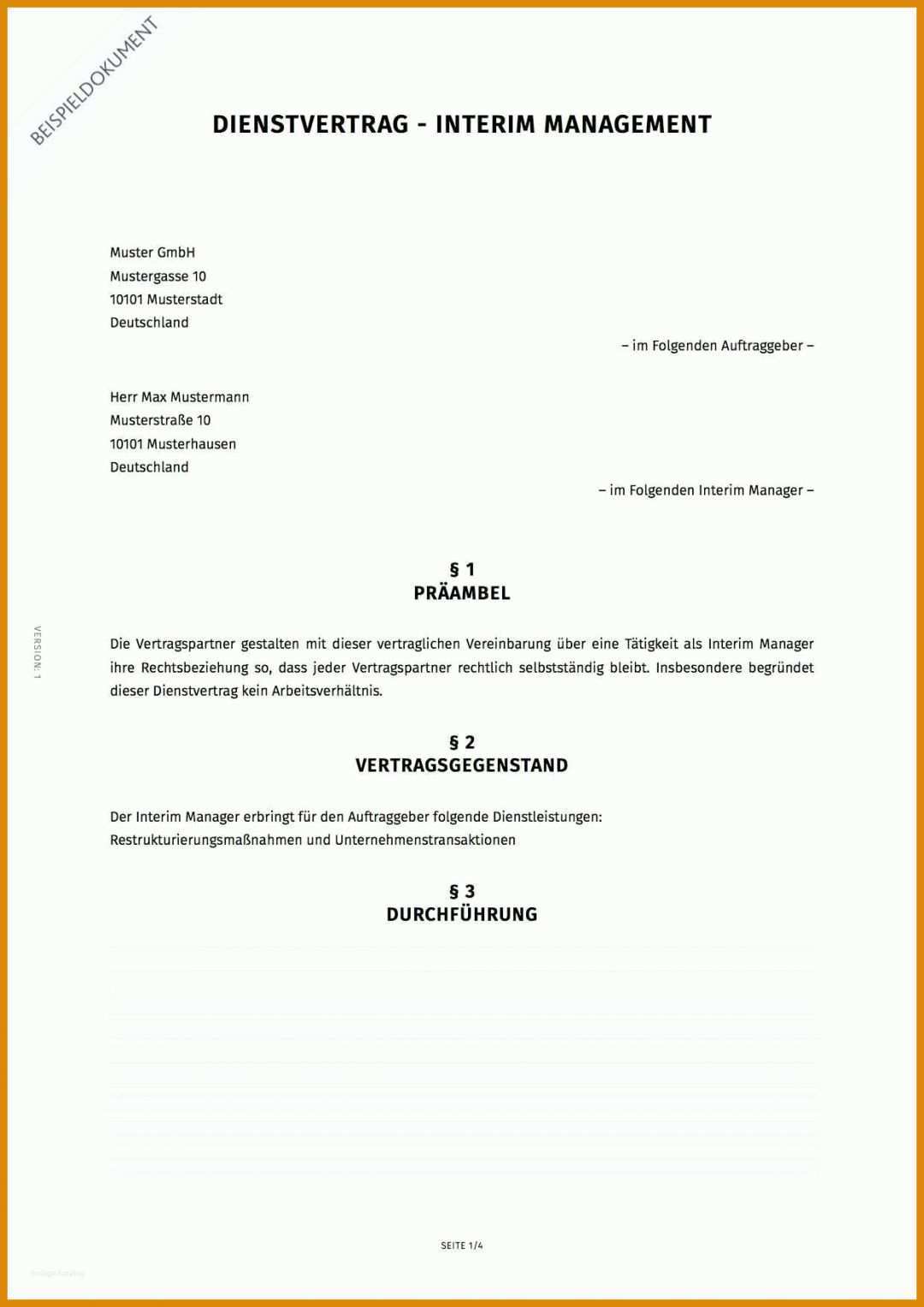 Außergewöhnlich Managementvertrag Vorlage 1240x1753