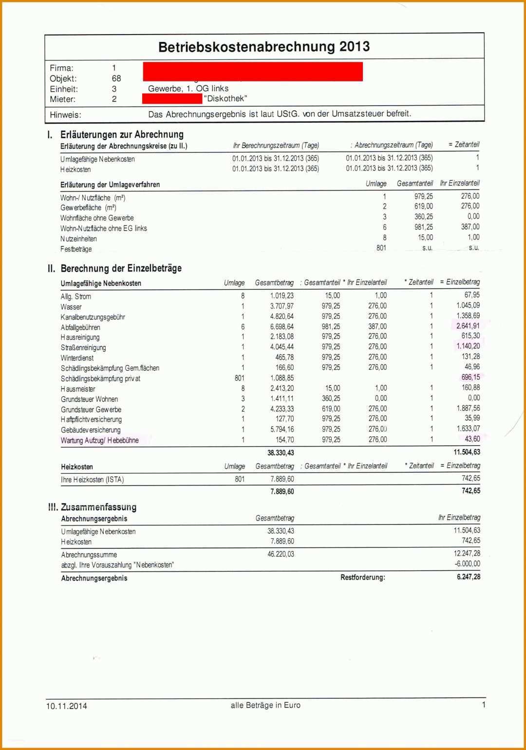 Perfekt Nebenkostenabrechnung Für Vermieter Vorlage 2409x3435