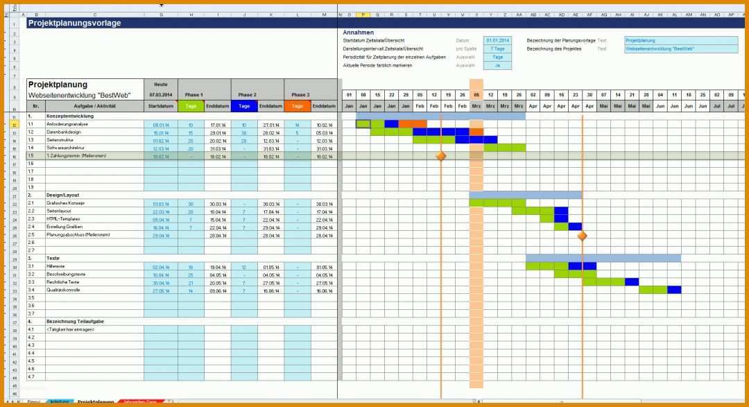 Faszinieren Projektplanung Gantt Excel Vorlage 1801x979