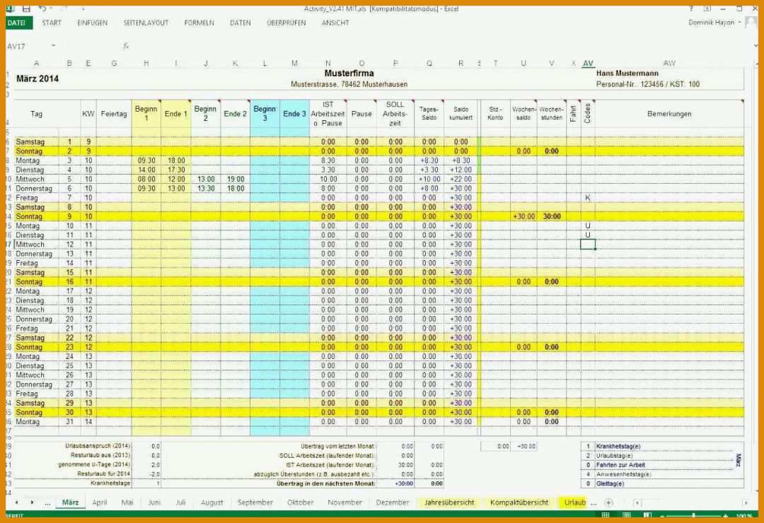 Perfekt Arbeitszeitnachweis Vorlage 1321x905