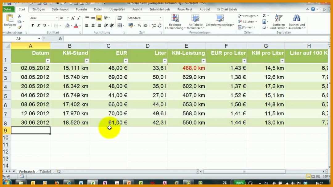 Unglaublich Kfz Kosten Excel Vorlage 1280x720